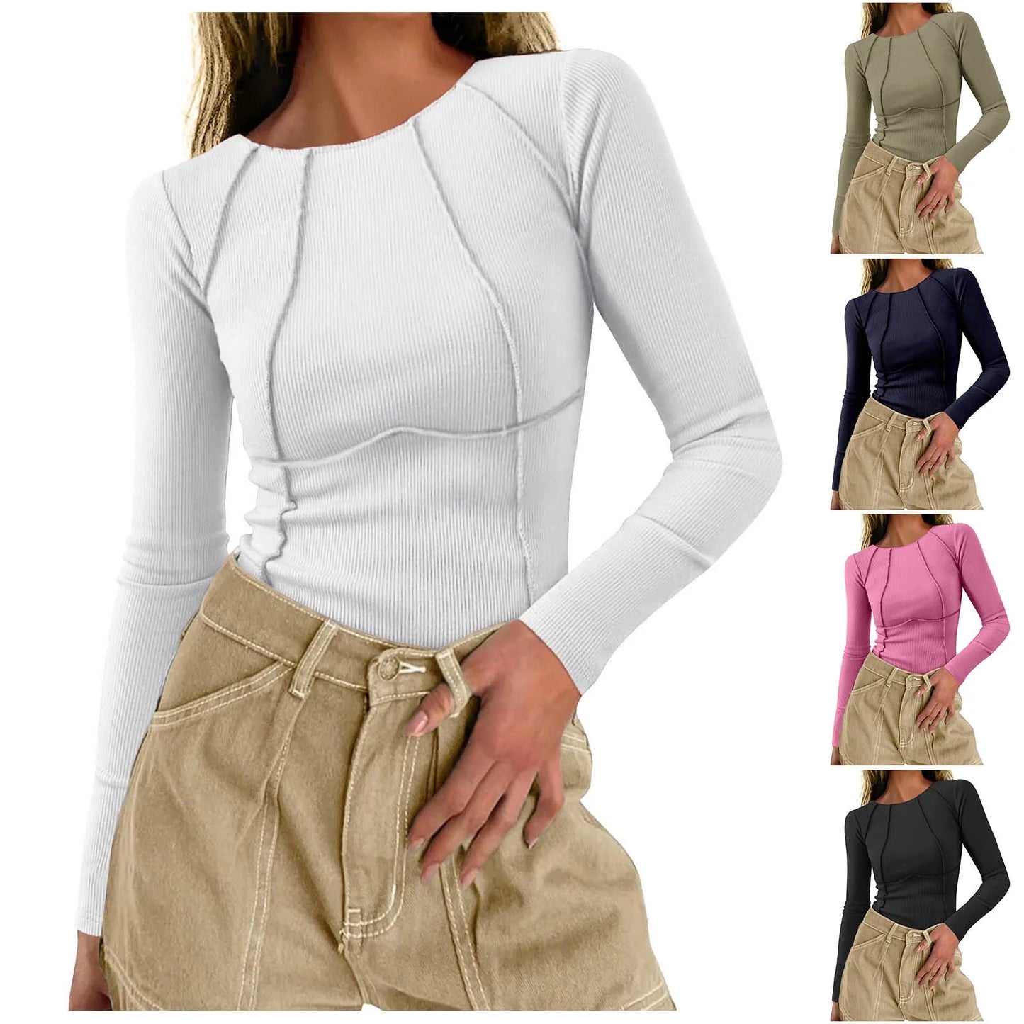 Fall Long Sleeve Top Rib Knit