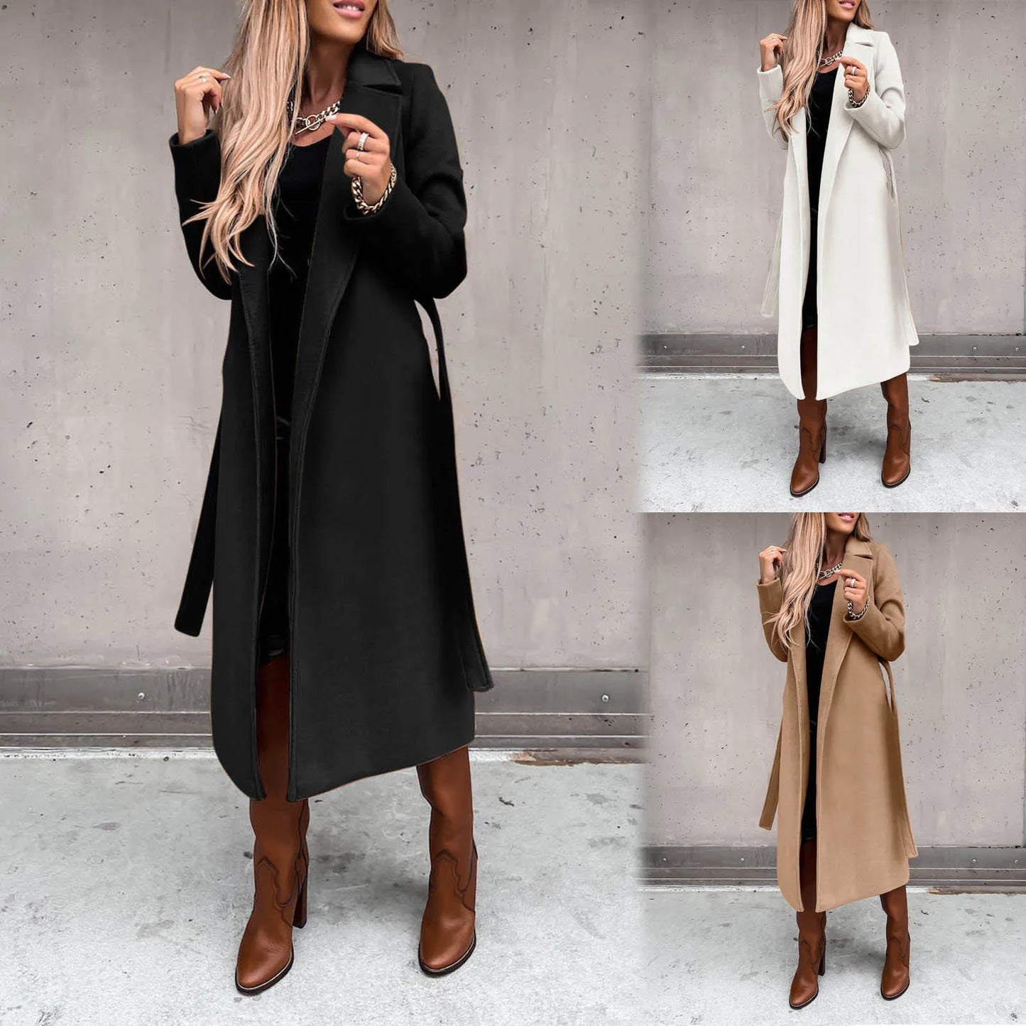 Women'S Faux Wool Thin Trench Coat