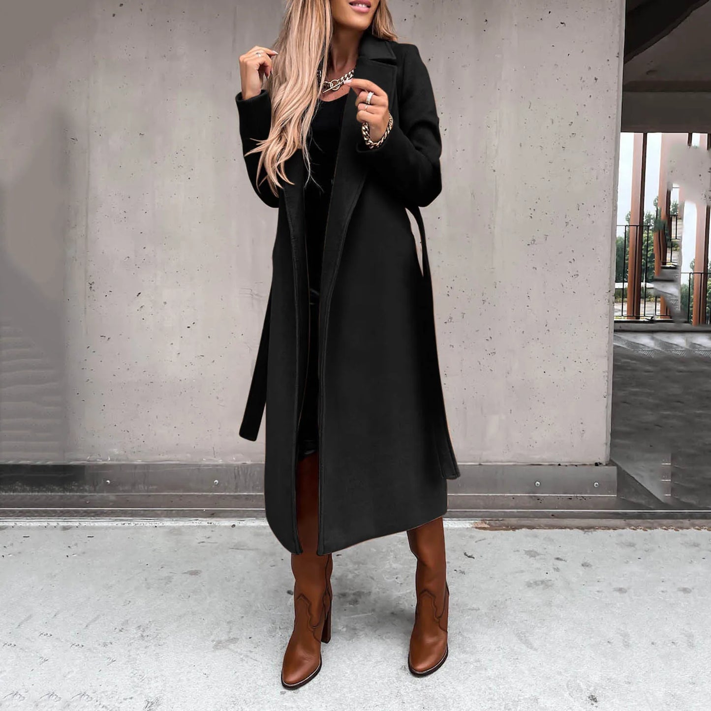 Women'S Faux Wool Thin Trench Coat
