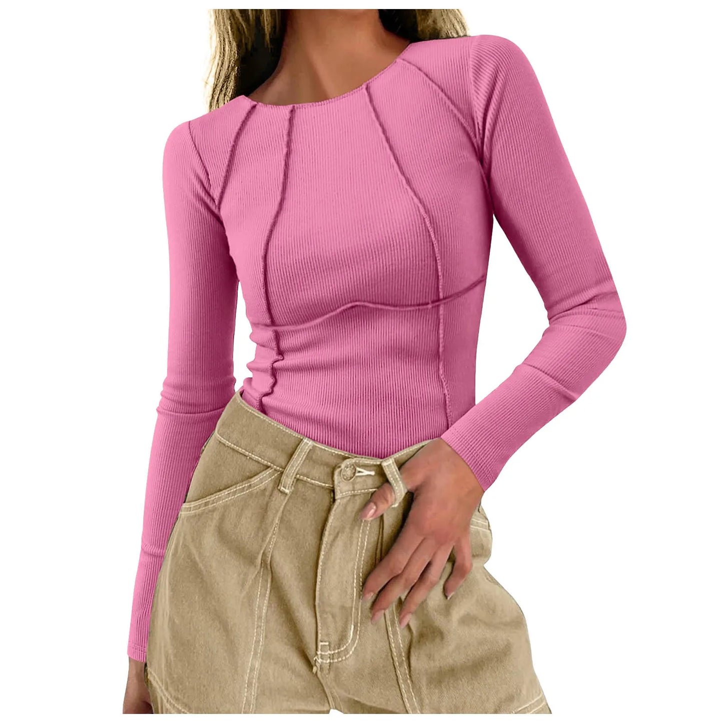 Fall Long Sleeve Top Rib Knit