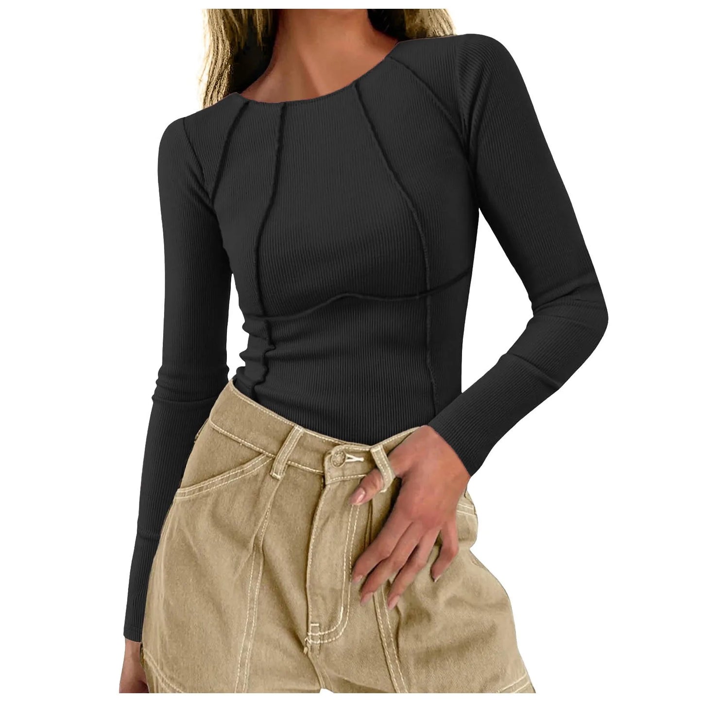 Fall Long Sleeve Top Rib Knit