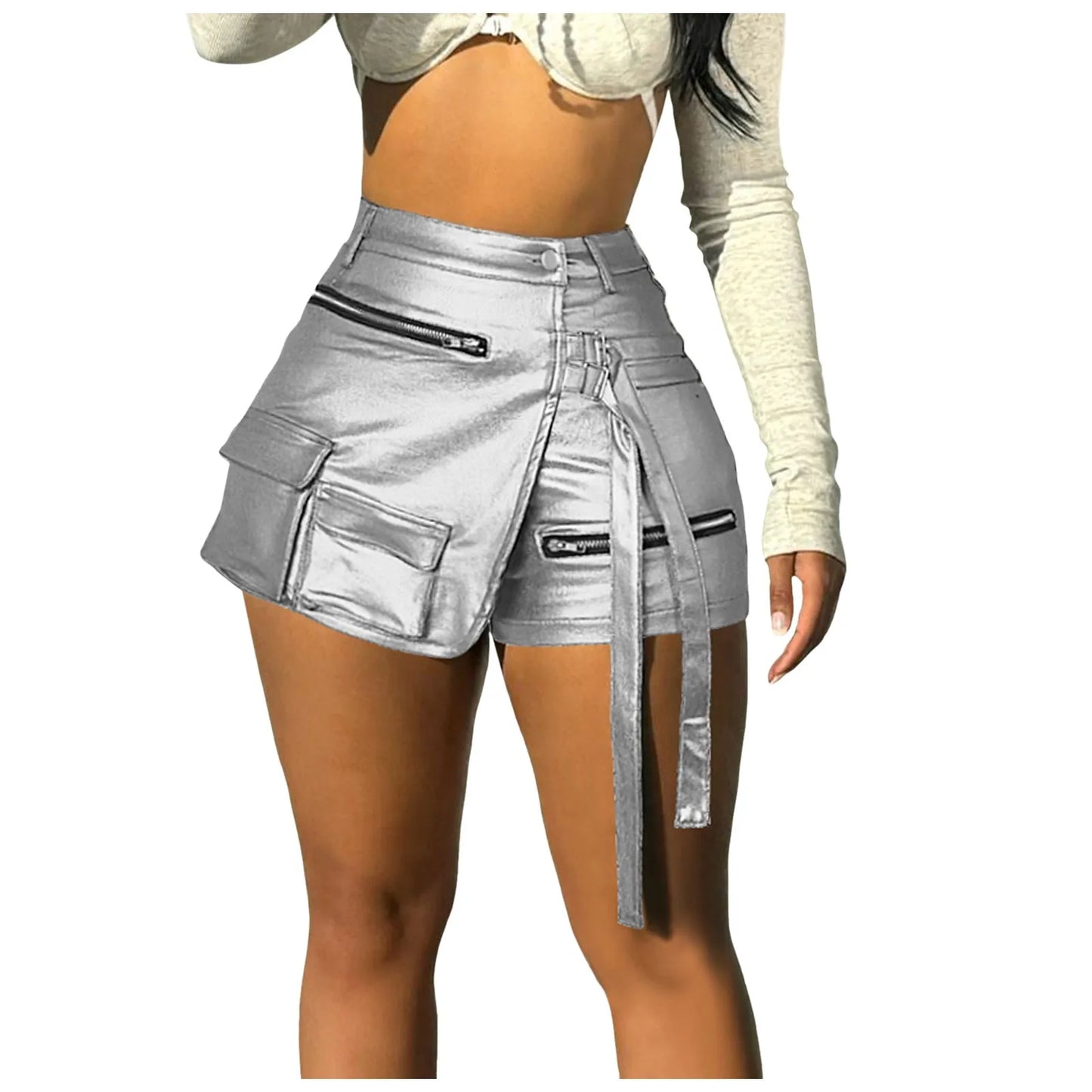 Glitter Metallic Pu Leather Skort