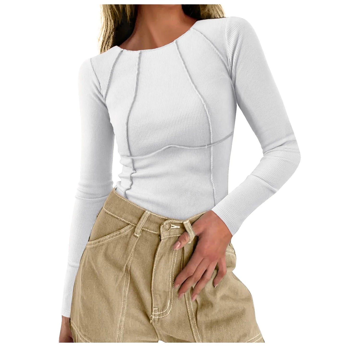 Fall Long Sleeve Top Rib Knit
