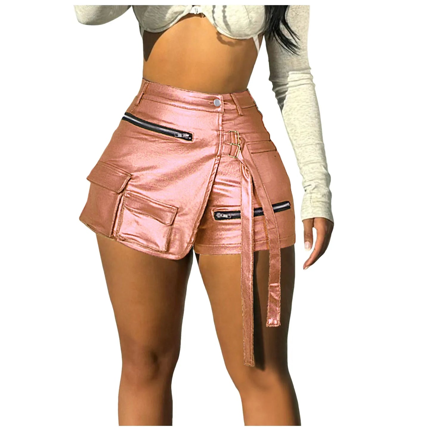 Glitter Metallic Pu Leather Skort