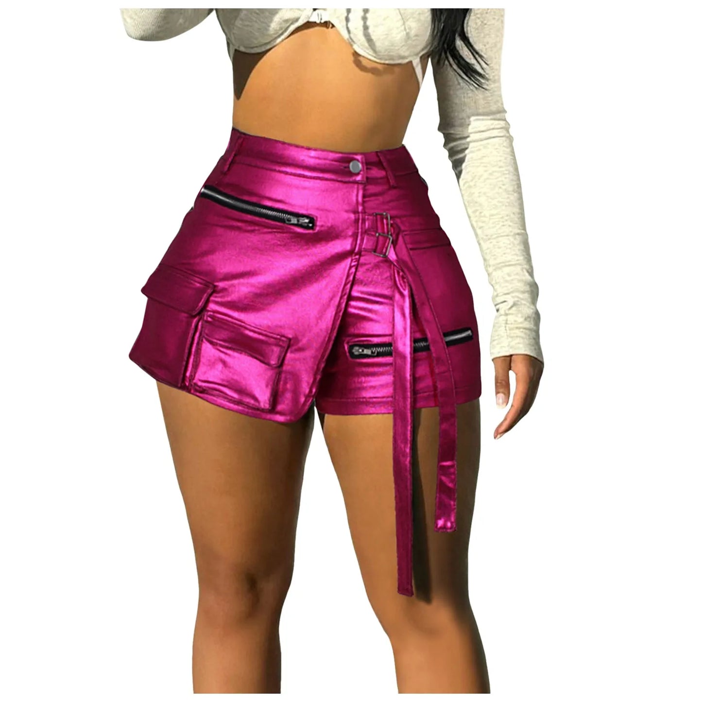 Glitter Metallic Pu Leather Skort