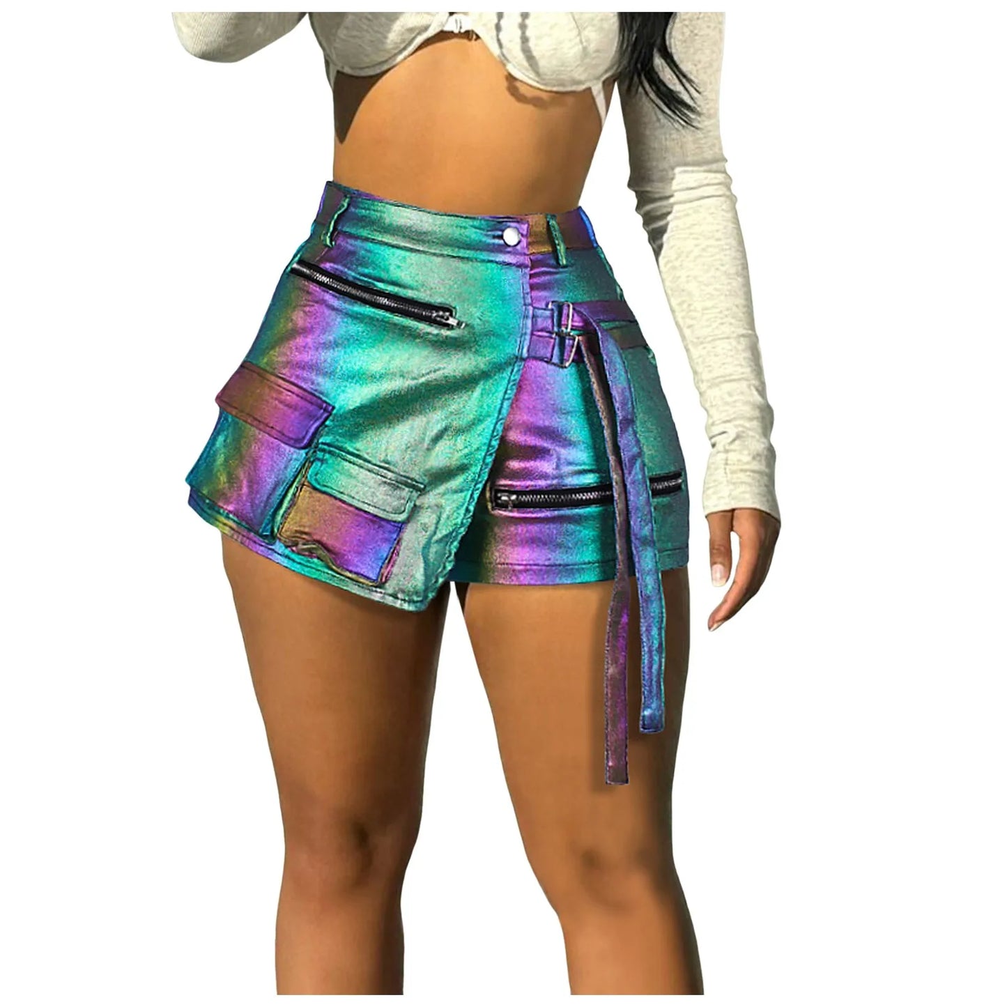 Glitter Metallic Pu Leather Skort