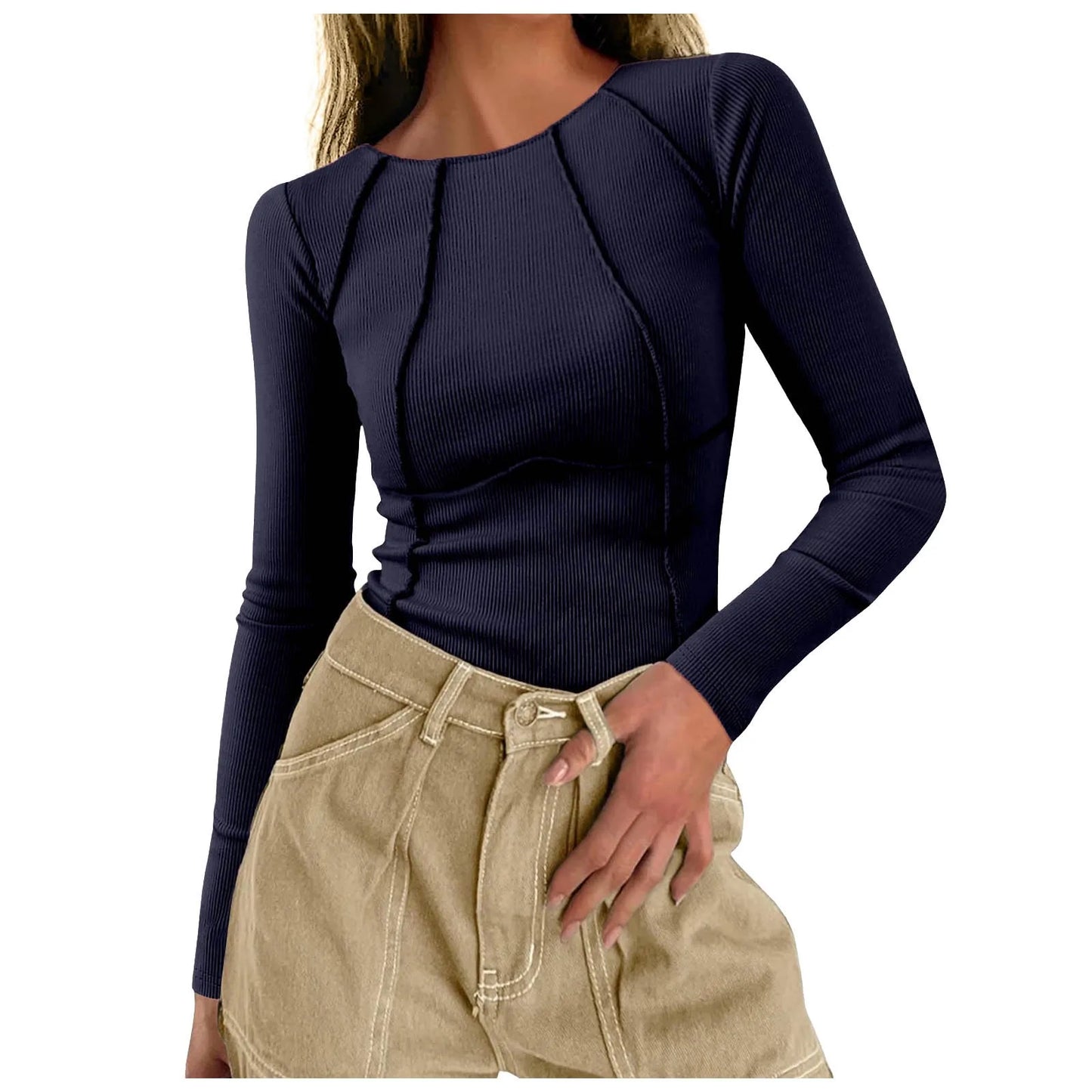 Fall Long Sleeve Top Rib Knit