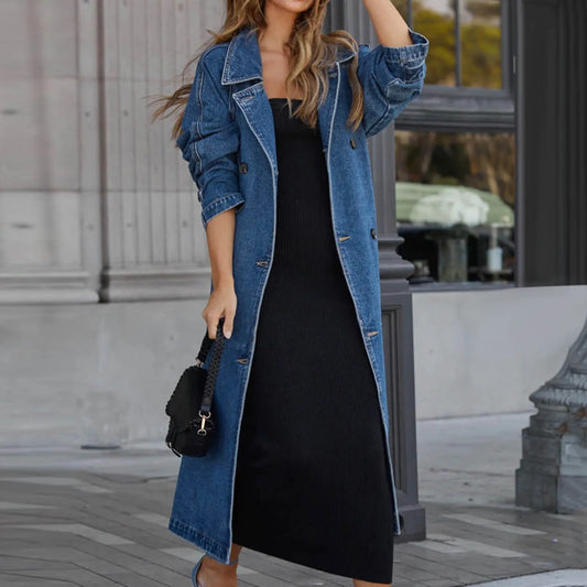 Vintage Long Denim Trench Jacket