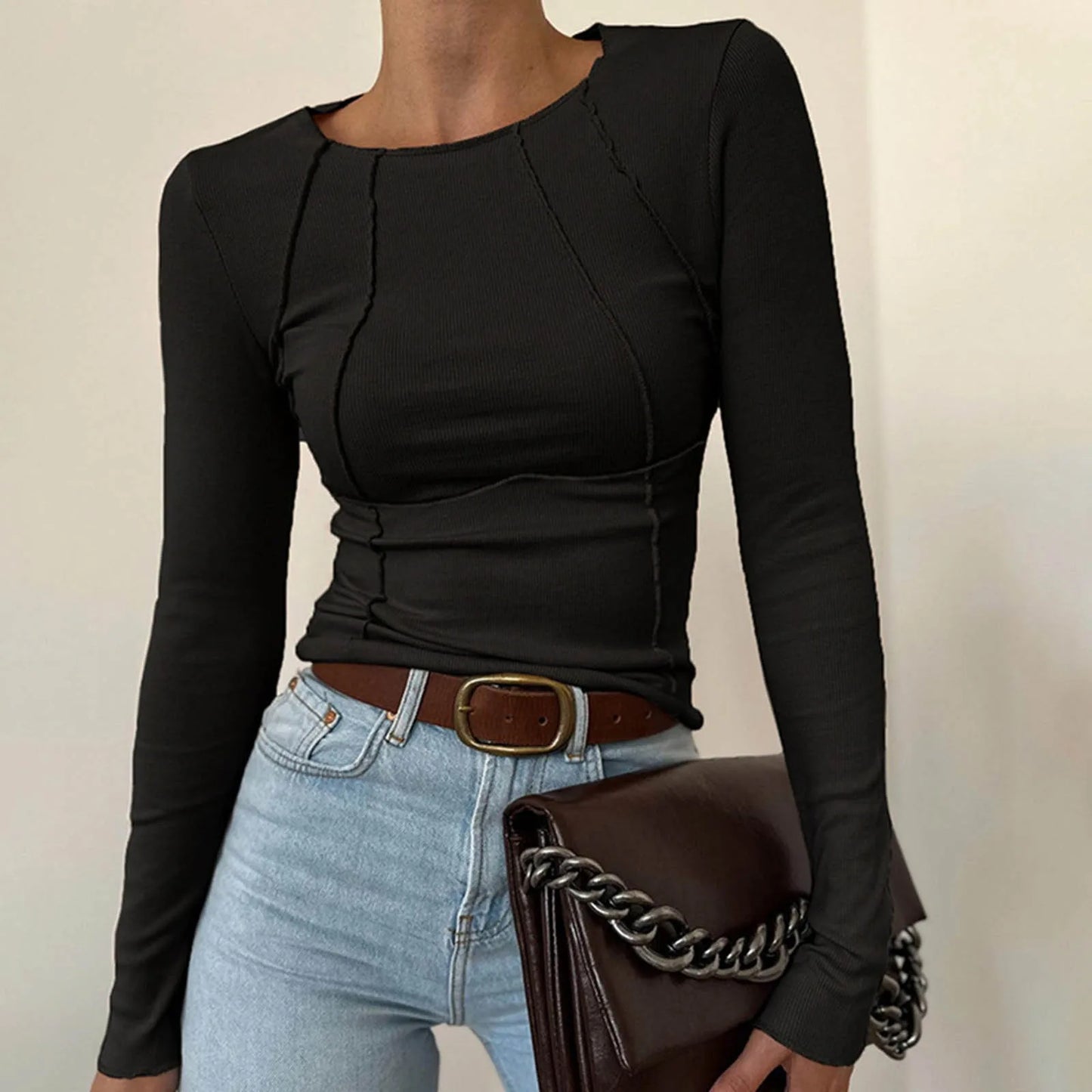 Fall Long Sleeve Top Rib Knit