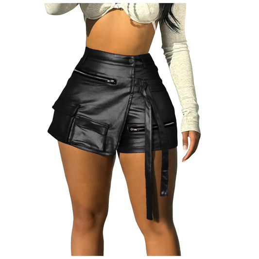 Glitter Metallic Pu Leather Skort