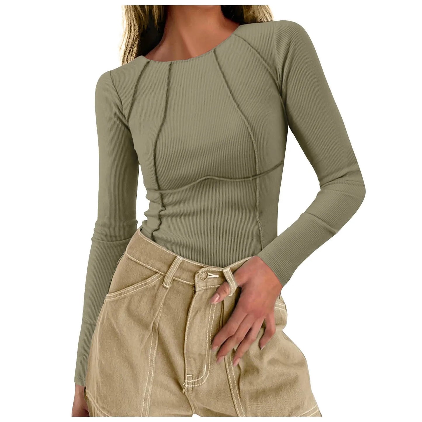 Fall Long Sleeve Top Rib Knit