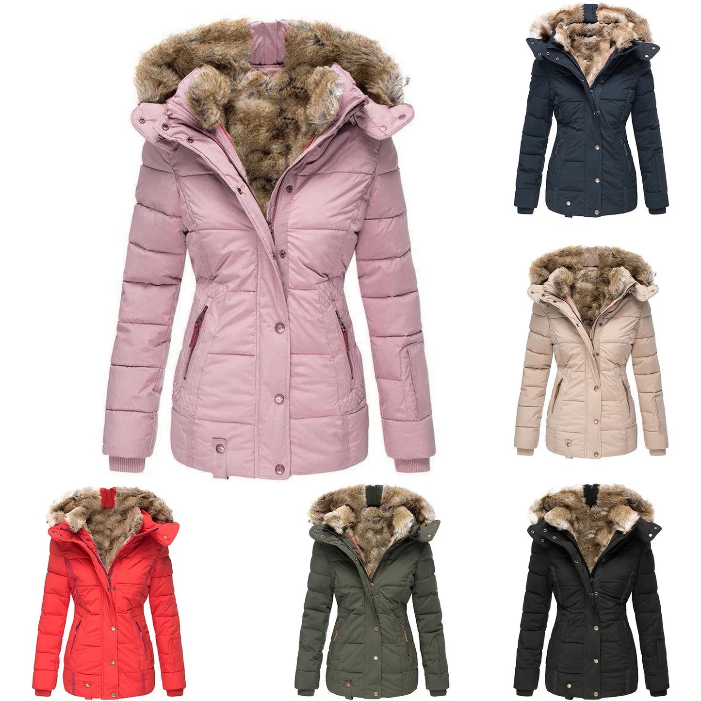Warm Fur Collar Cotton Down Coat